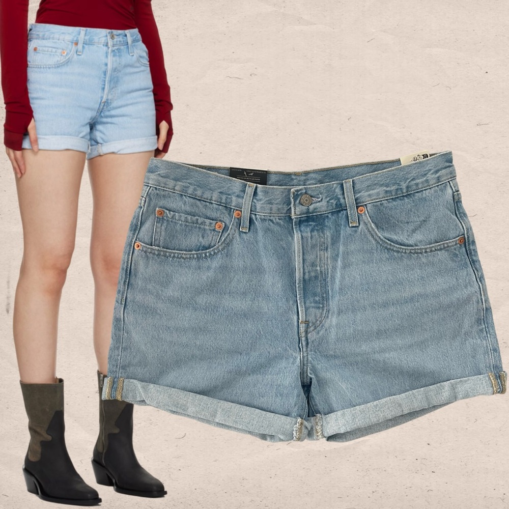 Levi’s 501 Rolled Up Shorts Light Wash Jeans Cuffed Button-fly Mid High-rise 30 - Picture 3 of 6